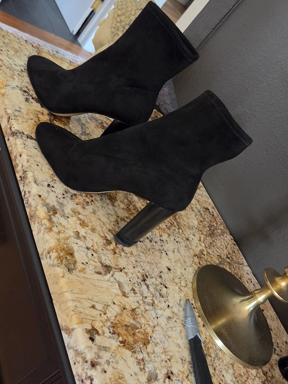 Black Suede High Heel Ankle Boots - Women
